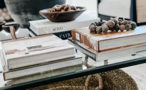 Books on a glass coffee table